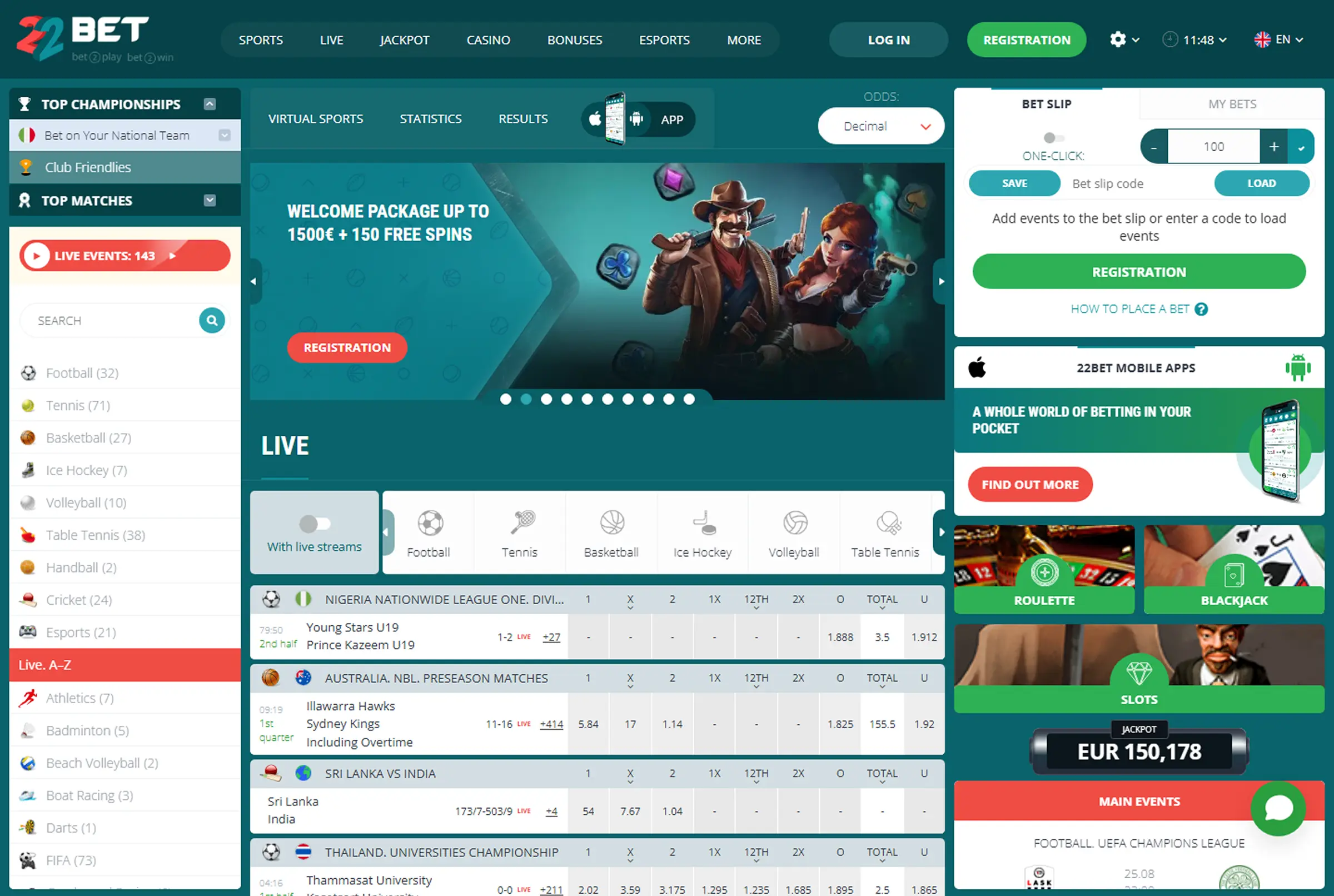 22Bet Entertainment platform